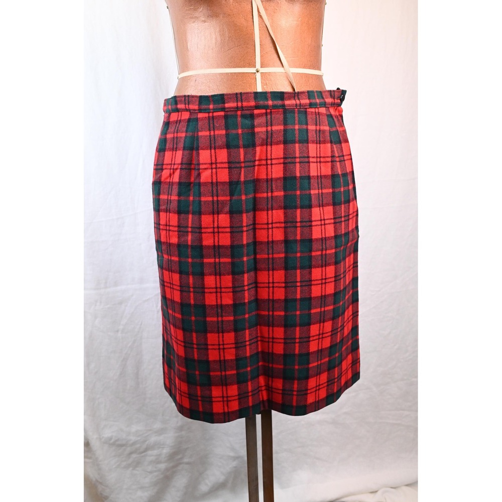 Vintage Pendleton Plaid Wool Skirt Red Green Size 12 Tartan Holiday Knee Length